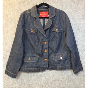 Rustic Denim Womens 1X Dark Wash Cotton Button Front Utility Trucker Jacket